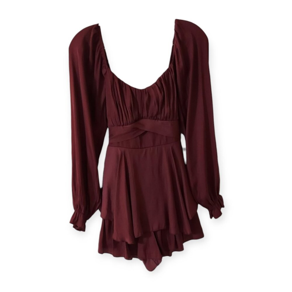 Allison & Kelly Mauve Romper M Babydoll Style Balloon Sleeve Back Tie